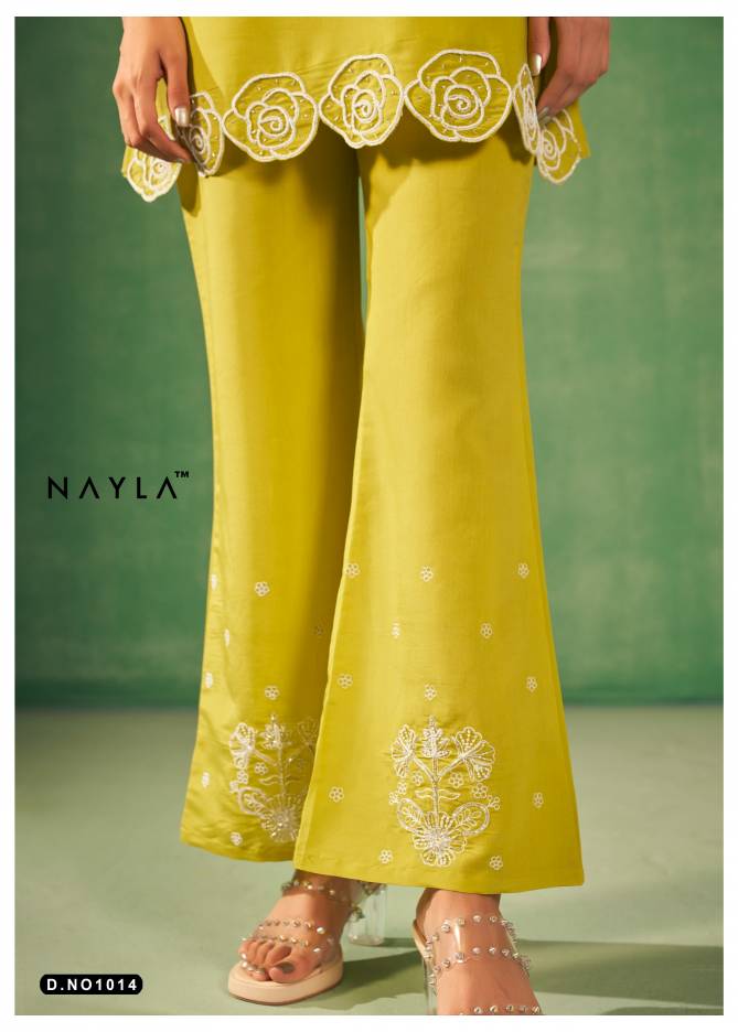 1014 Mustard Nayla Size Set Designer Work Ladies Top With Bottom Cord Set Wholesale Price In Surat
